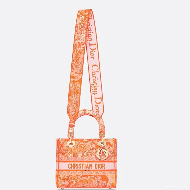 Cheap Medium de Toile Orange Jouy Bag Lady D-lite Canvas Motif 0704 Luxury